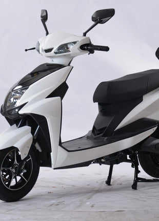 MIOOX Electric Scooter, White and Black, Disc Brake System, Comfortable Seat with Backrest 60-100km per Charge Waterproof Lithium Ion Battery with 48V 30AH Range 60 to 80 km/charge Speed 45km/h 