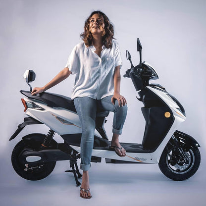 MIOOX Electric Scooter, White and Black, Disc Brake System, Comfortable Seat with Backrest 60-100km per Charge Waterproof Lithium Ion Battery with 48V 30AH Range 60 to 80 km/charge Speed 45km/h 