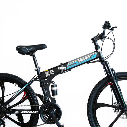 MIOOX MTB Foldable Alloy Wheel Black Mountain Bike with 26X4 Inch Tyres Folding Bike for Adults with 21 Gears (Frame - 26 Inch) (Blue) 