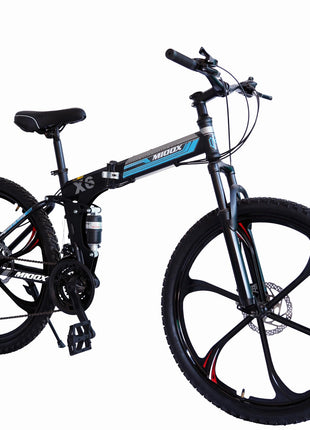 MIOOX MTB Foldable Alloy Wheel Black Mountain Bike with 26X4 Inch Tyres Folding Bike for Adults with 21 Gears (Frame - 26 Inch) (Blue) 