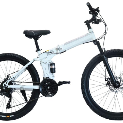 MIOOX White MTB Foldable Mountain Bike with 21 Speed Gears (20 Inch Wheel) Dual Suspension Bicycle Disk Brakes Cycle for Adults/Unisex 