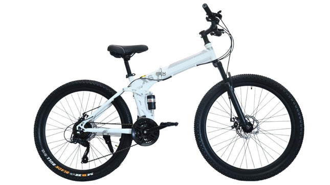 MIOOX White MTB Foldable Mountain Bike with 21 Speed Gears (20 Inch Wheel) Dual Suspension Bicycle Disk Brakes Cycle for Adults/Unisex 