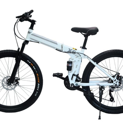 MIOOX White MTB Foldable Mountain Bike with 21 Speed Gears (20 Inch Wheel) Dual Suspension Bicycle Disk Brakes Cycle for Adults/Unisex 