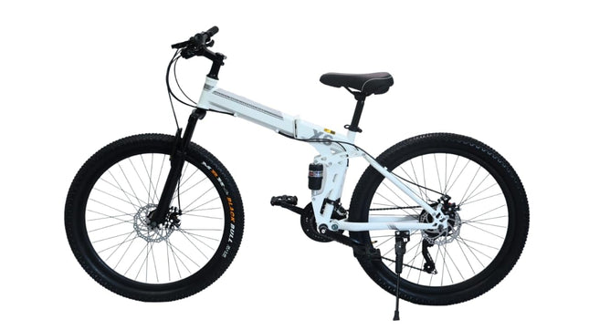 MIOOX White MTB Foldable Mountain Bike with 21 Speed Gears (20 Inch Wheel) Dual Suspension Bicycle Disk Brakes Cycle for Adults/Unisex 