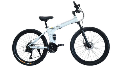 MIOOX White MTB Foldable Mountain Bike with 21 Speed Gears (20 Inch Wheel) Dual Suspension Bicycle Disk Brakes Cycle for Adults/Unisex 