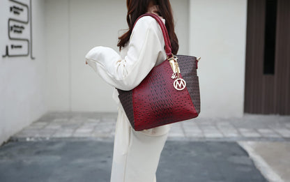 MKF Collection Crossbody Tote Bag for Women - PU Leather Top-Handle Satchel Shoulder Handbag, Kristal Brown 