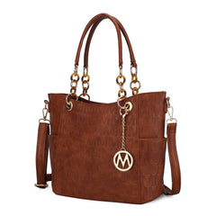 MKF Collection Shoulder Bag for Women, PU Leather Pocketbook Top-Handle Crossbody Purse Tote Satchel Handbag, Rylee Camel, Large 