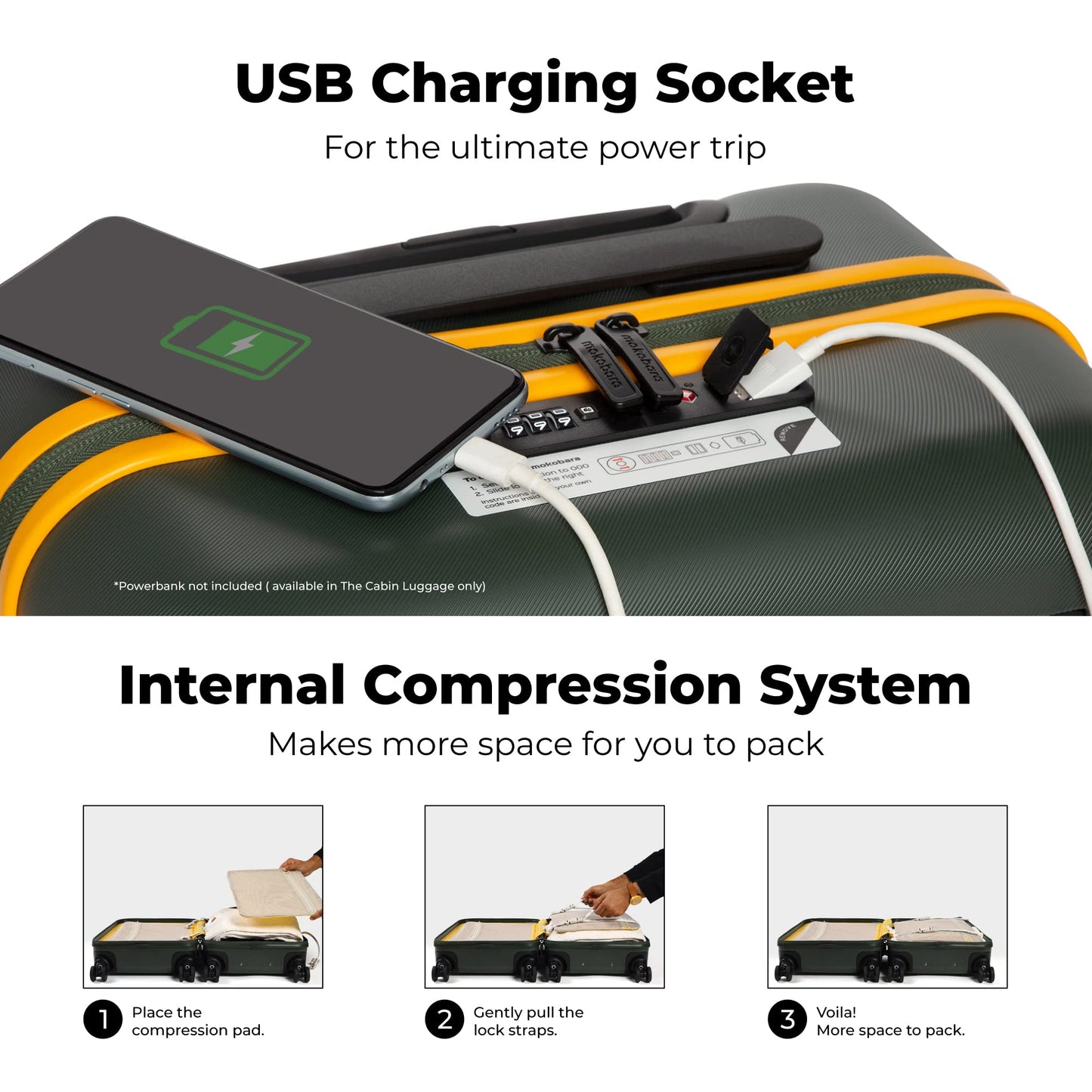MOKOBARA Iconic Range The Set of 3 Polycarbonate Hard Shell Luggage 79Cms Cabin, Small Medium & Large Size German Makrolon Green, 8 Spinner Wheels Suitcase Trolley, Hinomoto Wheels (Forest Sunray) 