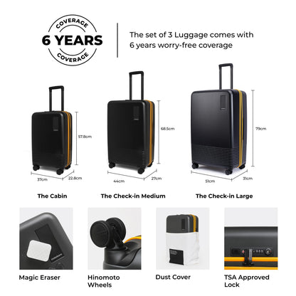 MOKOBARA Iconic Range The Set of 3 Polycarbonate Hard Shell Luggage 79Cms Cabin, Small Medium & Large Size German Makrolon Green, 8 Spinner Wheels Suitcase Trolley, Hinomoto Wheels (Forest Sunray) 