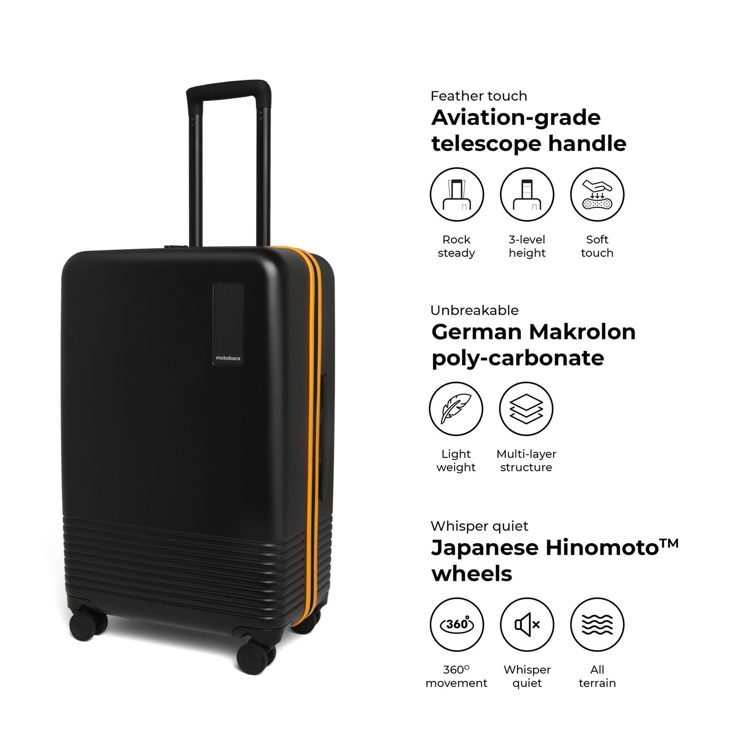 MOKOBARA Iconic Range The Set of 3 Polycarbonate Hard Shell Luggage 79Cms Cabin, Small Medium & Large Size German Makrolon Green, 8 Spinner Wheels Suitcase Trolley, Hinomoto Wheels (Forest Sunray) 