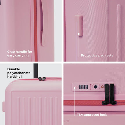 MOKOBARA The Transit Wave - Cabin Luggage | Small 54 Cm Pink Polycarbonate 8 Wheel Trolley Hardsided Spinner Suitcase With Built In Tsa Lock Travel Suitcase (Excuse Me) 