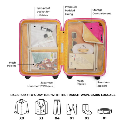 MOKOBARA The Transit Wave - Cabin Luggage | Small 54 Cm Pink Polycarbonate 8 Wheel Trolley Hardsided Spinner Suitcase With Built In Tsa Lock Travel Suitcase (Excuse Me) 