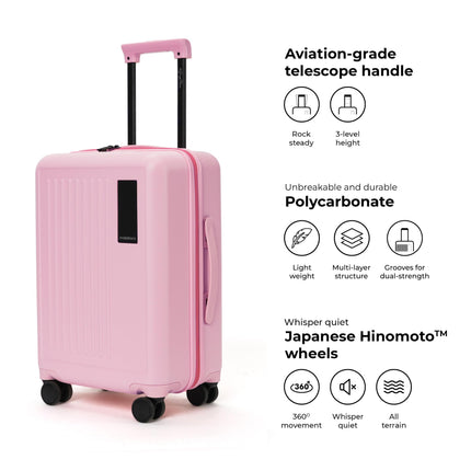 MOKOBARA The Transit Wave - Cabin Luggage | Small 54 Cm Pink Polycarbonate 8 Wheel Trolley Hardsided Spinner Suitcase With Built In Tsa Lock Travel Suitcase (Excuse Me) 