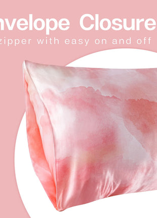 MR&HM Satin Pillowcase for Hair and Skin, Silk Satin Pillowcase 2 Pack, King Size Pillow Cases Set of 2, Silky Pillow Cover with Envelope Closure (20x40, Dream Pink) 