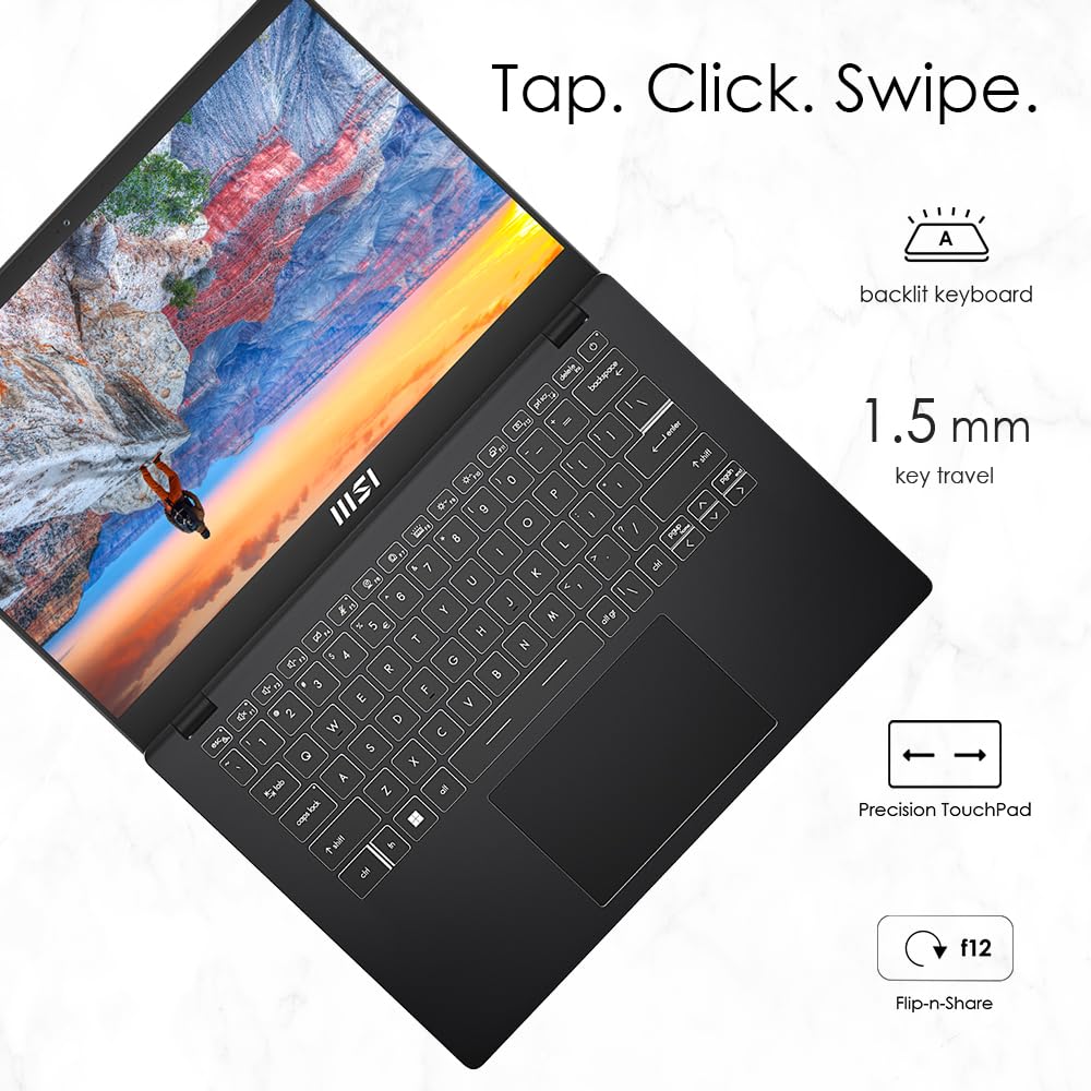 MSI Modern 14, Intel 12th Gen. i5-1235U, 36CM FHD 60Hz Laptop(16GB/512GB NVMe SSD/Windows 11 Home/MSO 2021/Intel Iris Xe Graphics/Classic Black/1.4Kg), C12MO-1212IN 