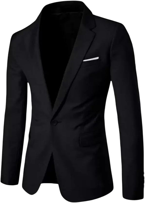 MUSTKEEM Men's Single Breasted Blazer, Polyester Viscose, Formal (in, Numeric, 40, Black) 