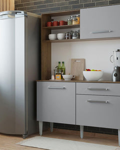 Madesa Compact Kitchen Set with Cabinets Ample Storage 120 Cm Wide with Multiple Compartments, 5 niches, 1 Drawers and PVC feet - Brown/Gray 