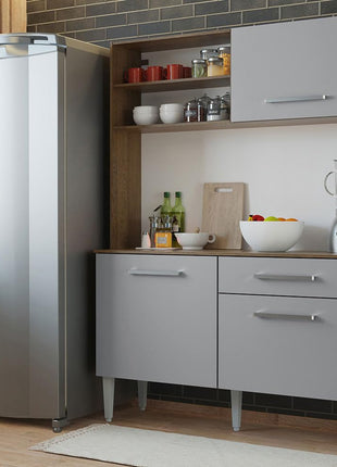 Madesa Compact Kitchen Set with Cabinets Ample Storage 120 Cm Wide with Multiple Compartments, 5 niches, 1 Drawers and PVC feet - Brown/Gray 