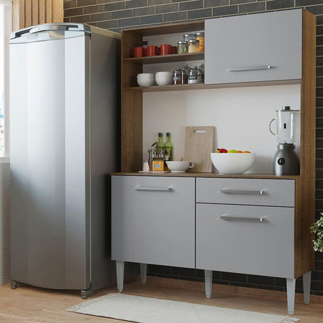 Madesa Compact Kitchen Set with Cabinets Ample Storage 120 Cm Wide with Multiple Compartments, 5 niches, 1 Drawers and PVC feet - Brown/Gray 