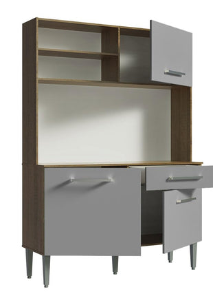 Madesa Compact Kitchen Set with Cabinets Ample Storage 120 Cm Wide with Multiple Compartments, 5 niches, 1 Drawers and PVC feet - Brown/Gray 