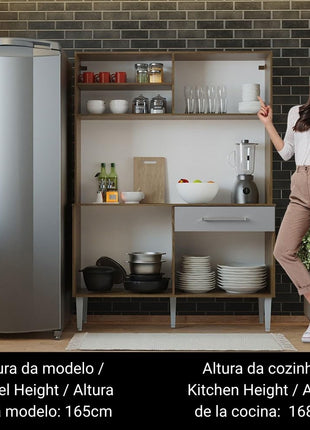 Madesa Compact Kitchen Set with Cabinets Ample Storage 120 Cm Wide with Multiple Compartments, 5 niches, 1 Drawers and PVC feet - Brown/Gray 