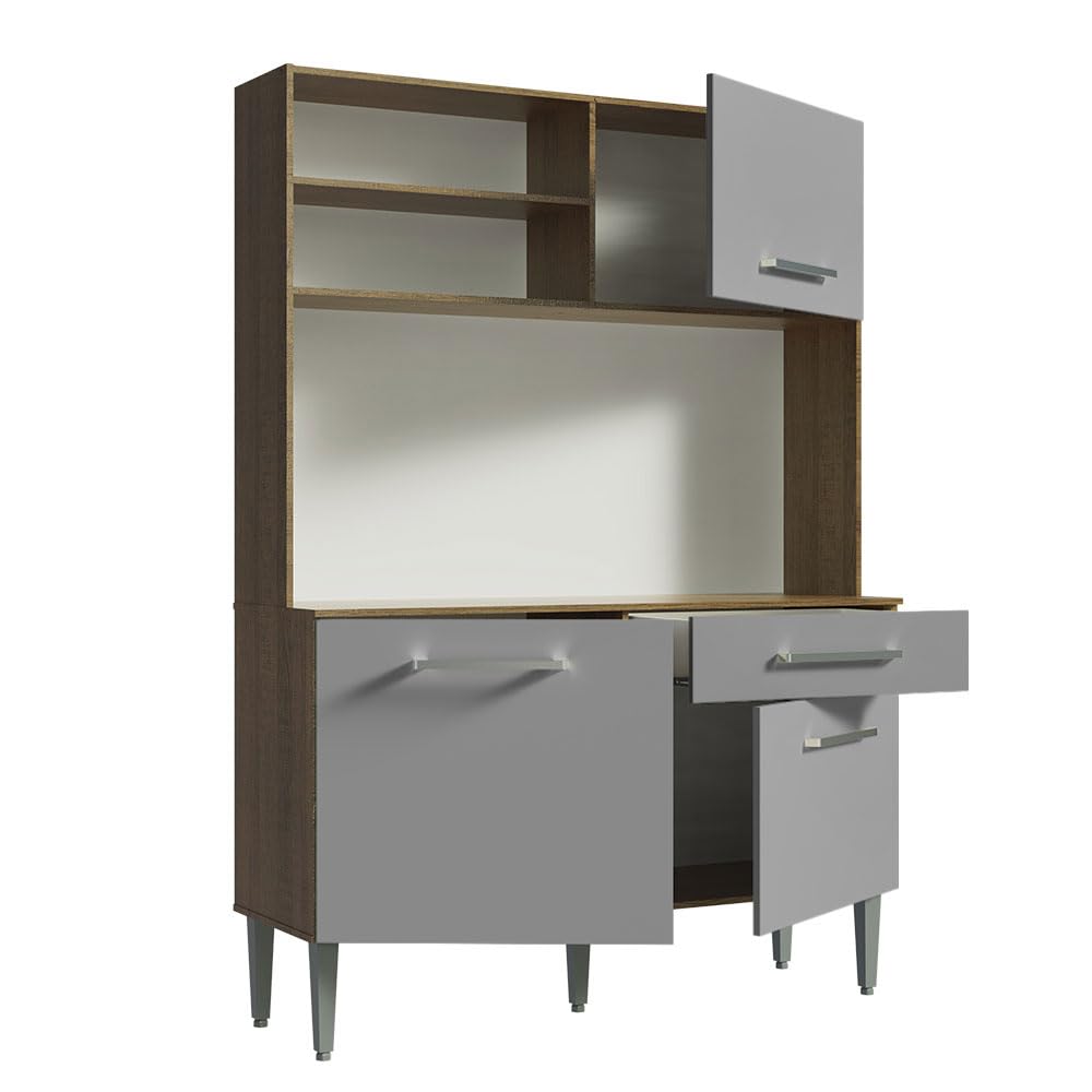 Madesa Compact Kitchen Set with Cabinets Ample Storage 120 Cm Wide with Multiple Compartments, 5 niches, 1 Drawers and PVC feet - Brown/Gray 