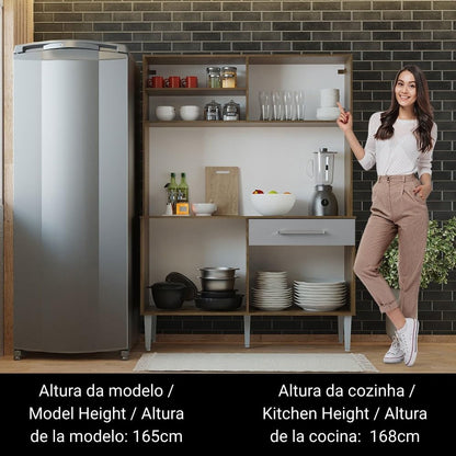 Madesa Compact Kitchen Set with Cabinets Ample Storage 120 Cm Wide with Multiple Compartments, 5 niches, 1 Drawers and PVC feet - Brown/Gray 