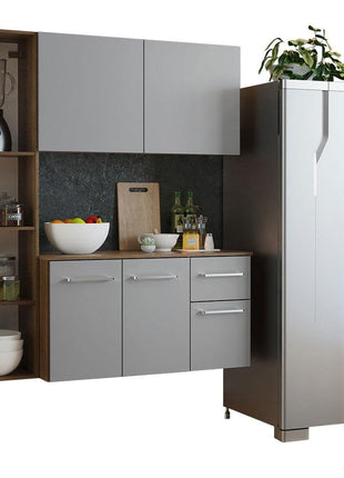 Madesa Compact Kitchen Set with Cabinets Ample Storage 120 Cm Wide with Multiple Compartments, 8 niches, 1 Drawers and Suspended Kitchen - Brown/Gray 