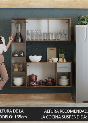 Madesa Compact Kitchen Set with Cabinets Ample Storage 120 Cm Wide with Multiple Compartments, 8 niches, 1 Drawers and Suspended Kitchen - Brown/Gray 