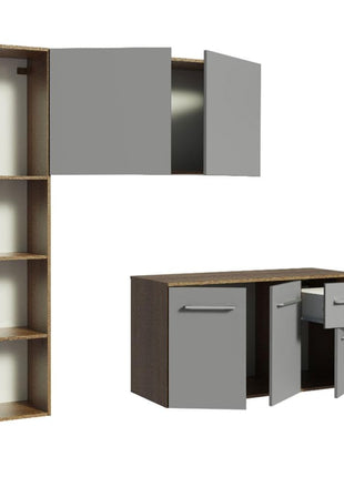 Madesa Compact Kitchen Set with Cabinets Ample Storage 120 Cm Wide with Multiple Compartments, 8 niches, 1 Drawers and Suspended Kitchen - Brown/Gray 