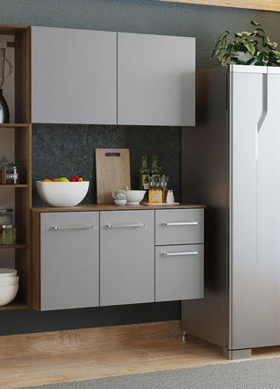 Madesa Compact Kitchen Set with Cabinets Ample Storage 120 Cm Wide with Multiple Compartments, 8 niches, 1 Drawers and Suspended Kitchen - Brown/Gray 