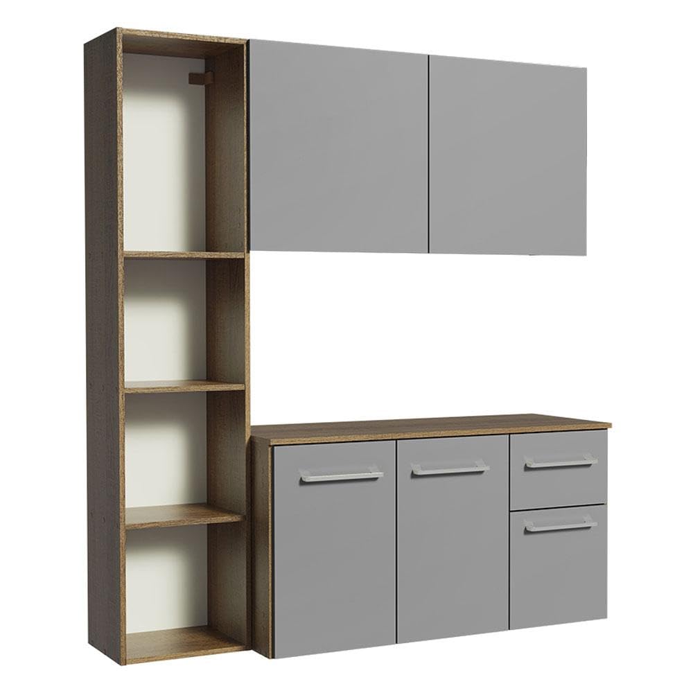 Madesa Compact Kitchen Set with Cabinets Ample Storage 120 Cm Wide with Multiple Compartments, 8 niches, 1 Drawers and Suspended Kitchen - Brown/Gray 