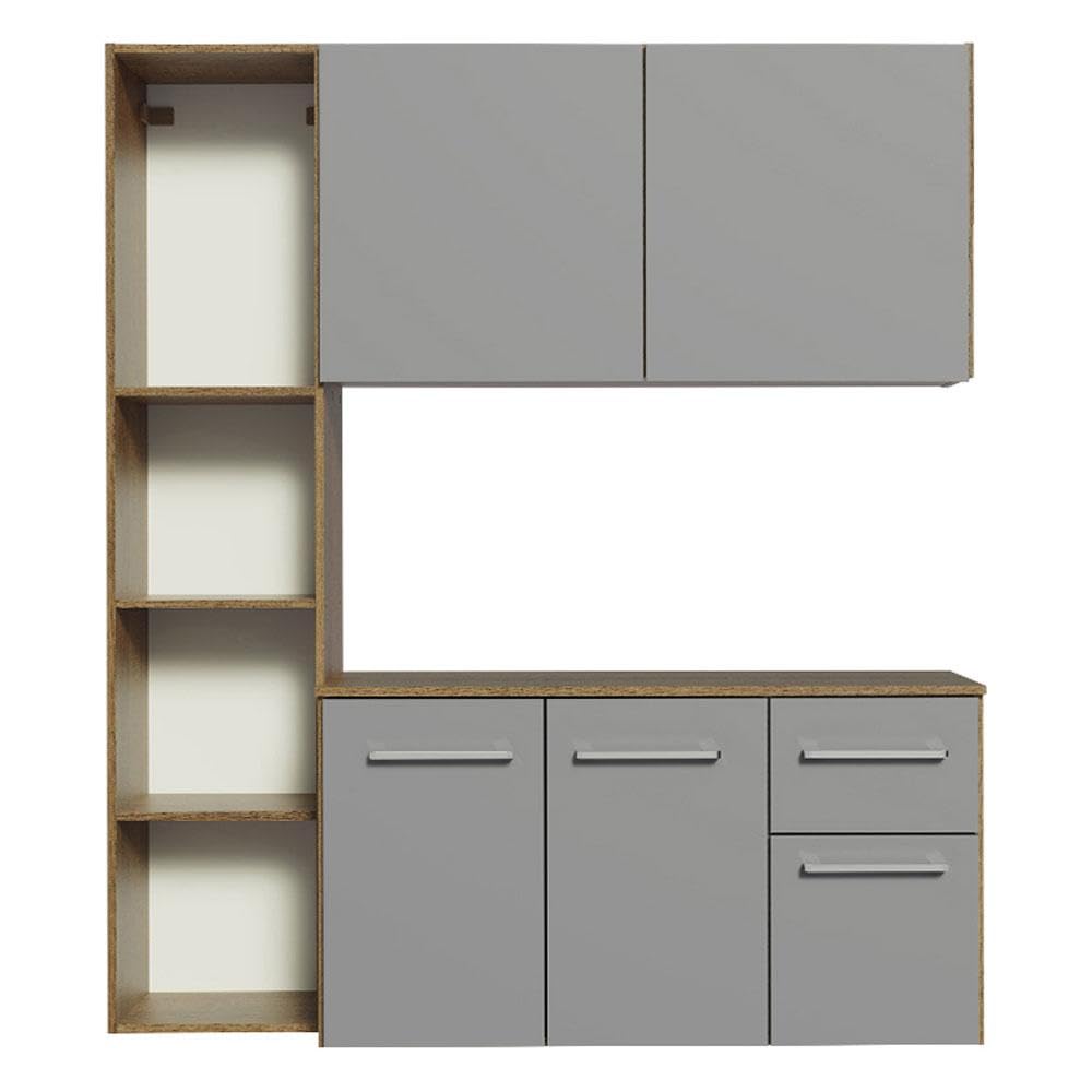 Madesa Compact Kitchen Set with Cabinets Ample Storage 120 Cm Wide with Multiple Compartments, 8 niches, 1 Drawers and Suspended Kitchen - Brown/Gray 