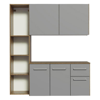 Madesa Compact Kitchen Set with Cabinets Ample Storage 120 Cm Wide with Multiple Compartments, 8 niches, 1 Drawers and Suspended Kitchen - Brown/Gray 
