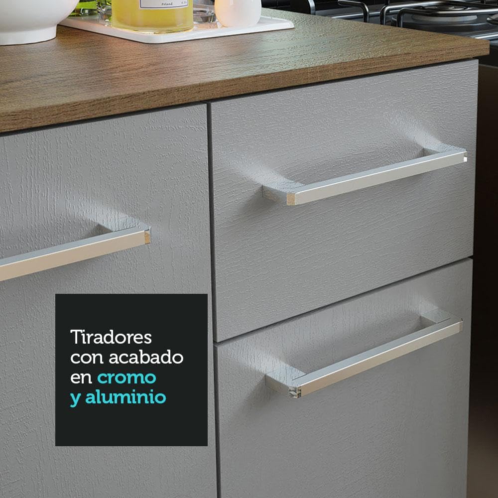 Madesa Compact Kitchen Set with Cabinets Ample Storage 120 Cm Wide with Multiple Compartments, 8 niches, 1 Drawers and Suspended Kitchen - Brown/Gray 