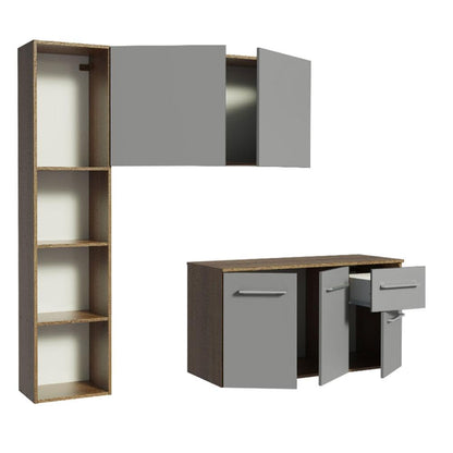 Madesa Compact Kitchen Set with Cabinets Ample Storage 120 Cm Wide with Multiple Compartments, 8 niches, 1 Drawers and Suspended Kitchen - Brown/Gray 