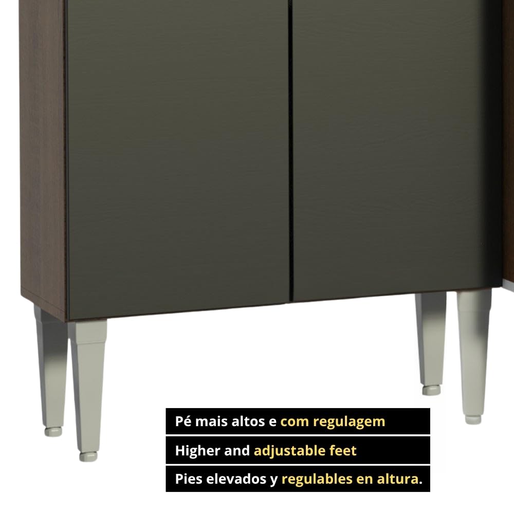 Madesa Compact Kitchen Set with Cabinets Ample Storage 229 Cm Wide with Multiple Compartments, 10 niches, 1 Drawers and PVC feet - Brown/Black 