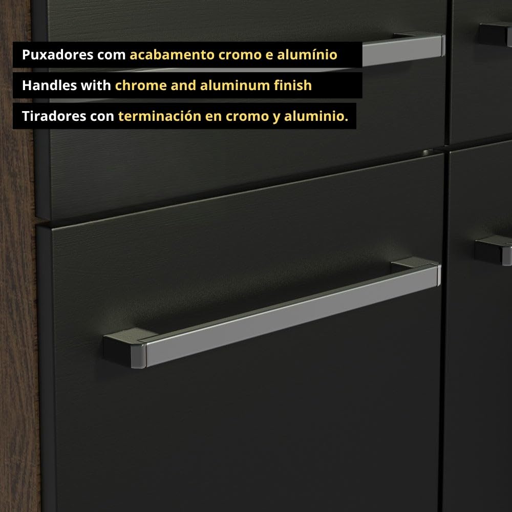 Madesa Compact Kitchen Set with Cabinets Ample Storage 229 Cm Wide with Multiple Compartments, 10 niches, 1 Drawers and PVC feet - Brown/Black 