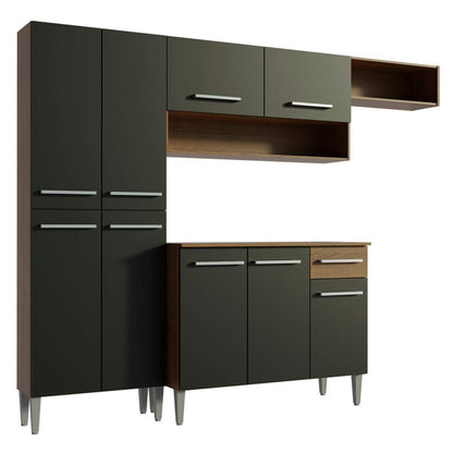 Madesa Compact Kitchen Set with Cabinets Ample Storage 229 Cm Wide with Multiple Compartments, 10 niches, 1 Drawers and PVC feet - Brown/Black 