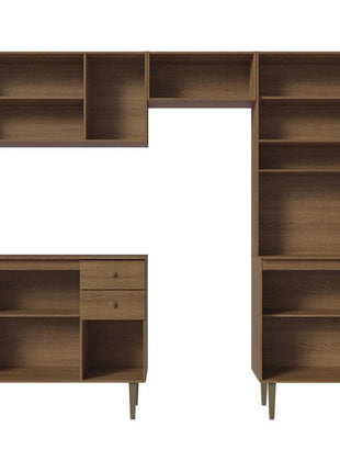 Madesa Compact Kitchen Set with Cabinets Ample Storage 235 Cm Wide with Multiple Compartments, 10 niches, 2 Drawers - Brown 