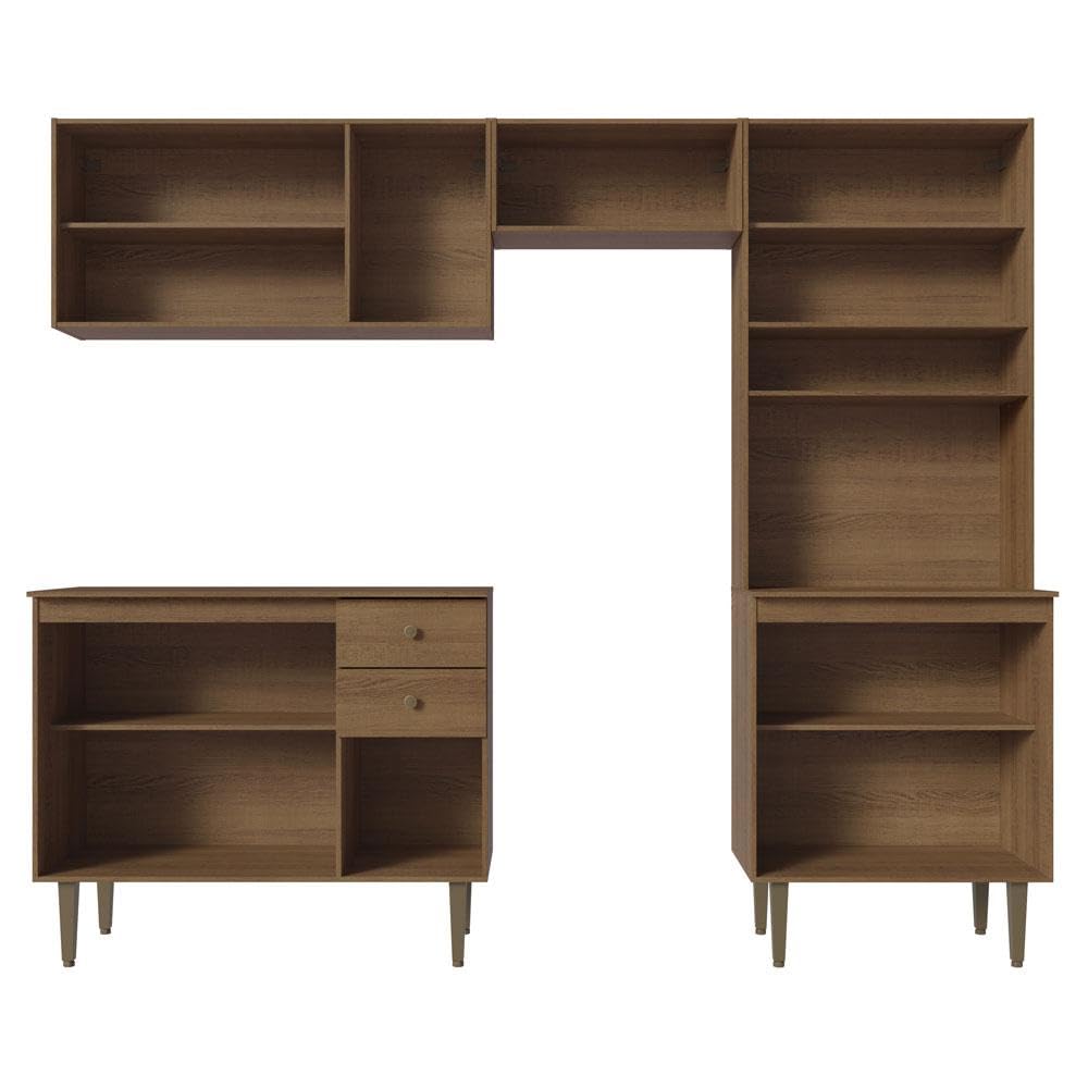 Madesa Compact Kitchen Set with Cabinets Ample Storage 235 Cm Wide with Multiple Compartments, 10 niches, 2 Drawers - Brown 