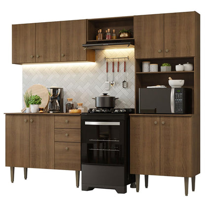 Madesa Compact Kitchen Set with Cabinets Ample Storage 235 Cm Wide with Multiple Compartments, 10 niches, 2 Drawers - Brown 