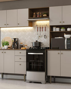 Madesa Compact Kitchen Set with Cabinets Ample Storage 235 Cm Wide with Multiple Compartments, 10 niches, 2 Drawers - Brown/Beige 