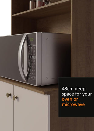 Madesa Compact Kitchen Set with Cabinets Ample Storage 235 Cm Wide with Multiple Compartments, 10 niches, 2 Drawers - Brown/Beige 