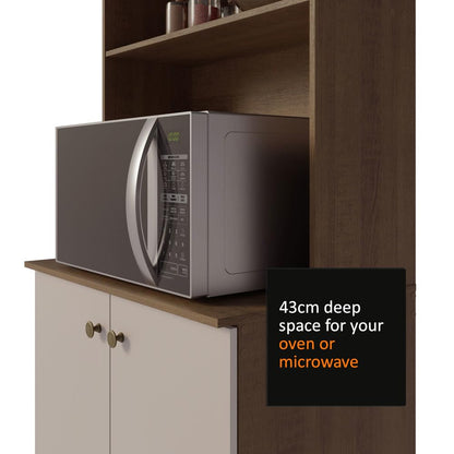 Madesa Compact Kitchen Set with Cabinets Ample Storage 235 Cm Wide with Multiple Compartments, 10 niches, 2 Drawers - Brown/Beige 