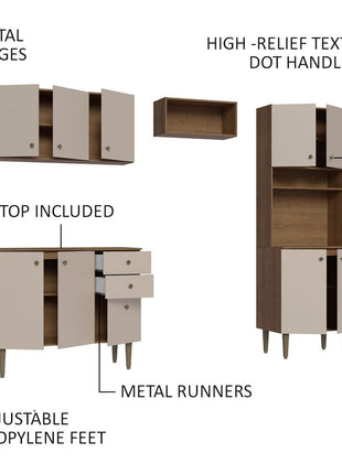 Madesa Compact Kitchen Set with Cabinets Ample Storage 235 Cm Wide with Multiple Compartments, 10 niches, 2 Drawers - Brown/Beige 