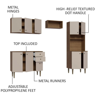 Madesa Compact Kitchen Set with Cabinets Ample Storage 235 Cm Wide with Multiple Compartments, 10 niches, 2 Drawers - Brown/Beige 