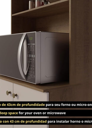 Madesa Compact Kitchen Set with Cabinets Ample Storage 235 Cm Wide with Multiple Compartments, 10 niches, 2 Drawers - Brown/Beige 