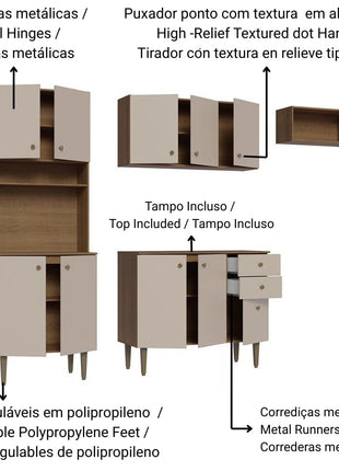 Madesa Compact Kitchen Set with Cabinets Ample Storage 235 Cm Wide with Multiple Compartments, 10 niches, 2 Drawers - Brown/Beige 