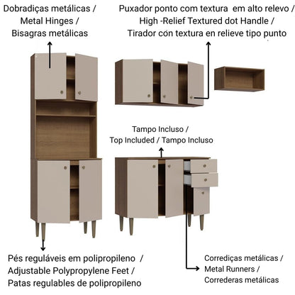 Madesa Compact Kitchen Set with Cabinets Ample Storage 235 Cm Wide with Multiple Compartments, 10 niches, 2 Drawers - Brown/Beige 